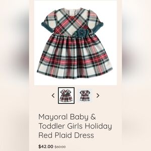 Mayoral Red and Green Plaid Dress with Floral Detail, girl's Sz 18 Months